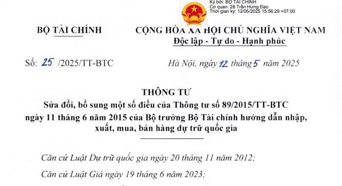 Thông tư 25/2025/TT-BTC sửa đổi quy định về nhập xuất mua bán hàng dự trữ quốc gia
