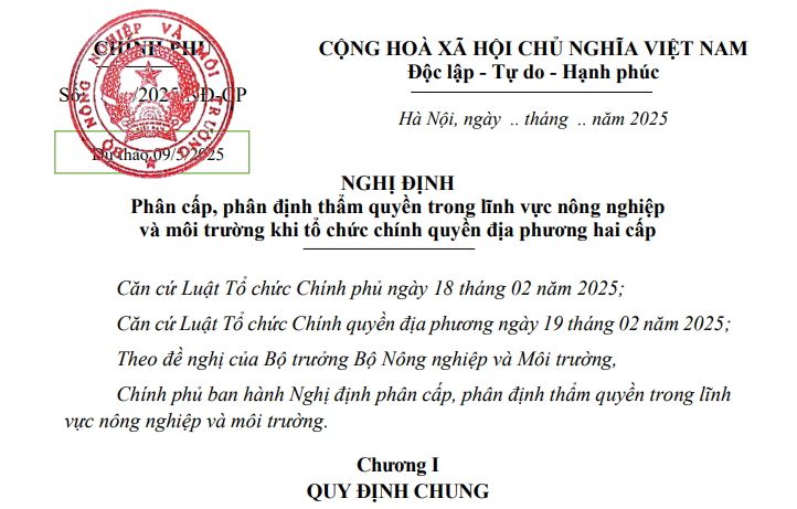 Đã có dự thảo Nghị định phân cấp thẩm quyền lĩnh vực nông nghiệp và môi trường