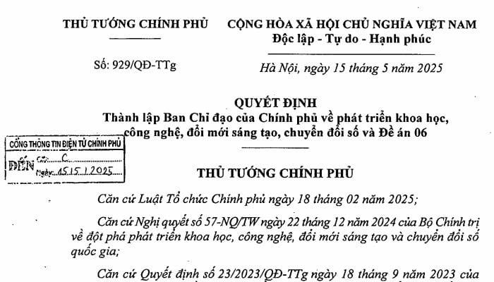 Cập nhật Quyết định thành lập Ban chỉ đạo về phát triển khoa học công nghệ, chuyển đổi số và Đề án 06