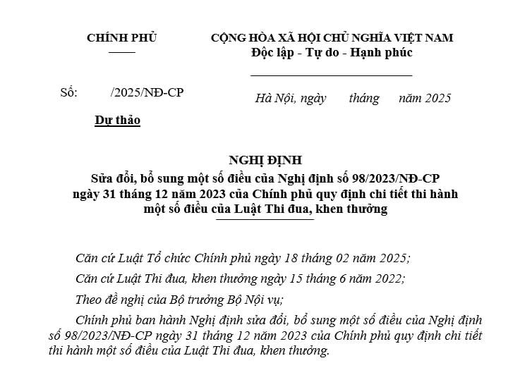 Đã có dự thảo Nghị định sửa đổi Nghị định 98/2023 hướng dẫn Luật Thi đua khen thưởng