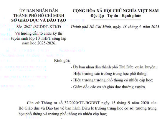 TPHCM: Hướng dẫn tổ chức kỳ thi tuyển sinh lớp 10 THPT công lập năm học 2025-2026