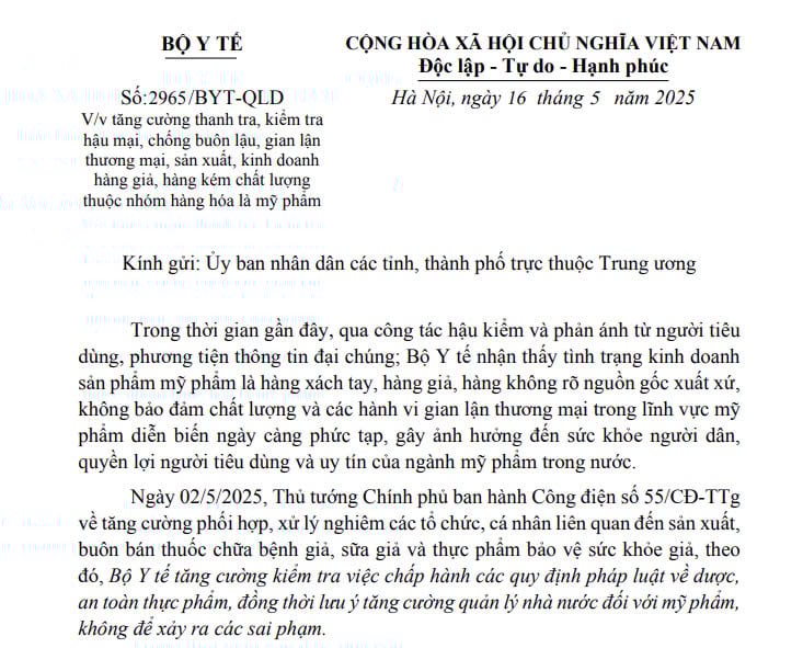 Công văn 2956: Tăng cường thanh tra, kiểm tra sản xuất, kinh doanh mỹ phẩm giả, kém chất lượng