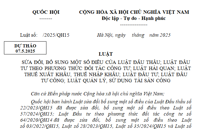 Dự thảo Luật sửa các Luật liên quan đến đầu tư đấu thầu (bản trình Quốc hội)