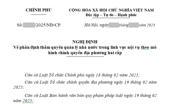 Cập nhật dự thảo Nghị định phân định thẩm quyền lĩnh vực nội vụ khi tổ chức chính quyền 2 cấp