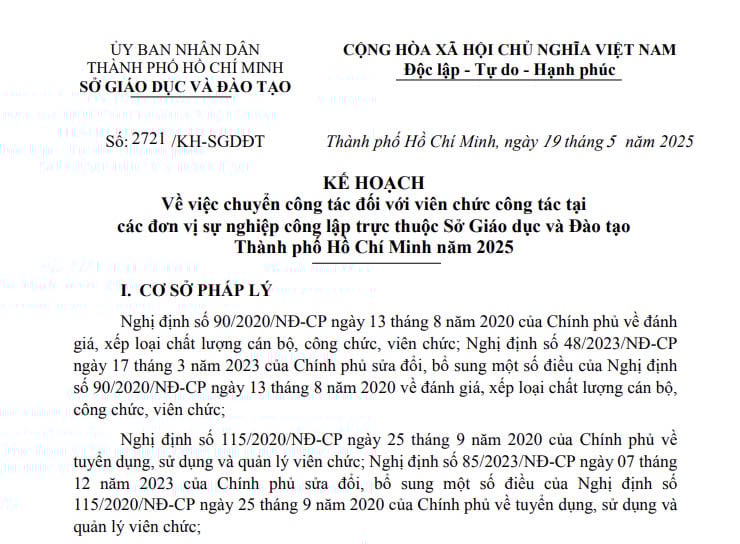 Đã có Kế hoạch 2721 chuyển công tác với giáo viên TPHCM năm 2025