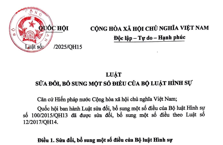 Cập nhật dự thảo Luật sửa đổi Bộ luật Hình sự