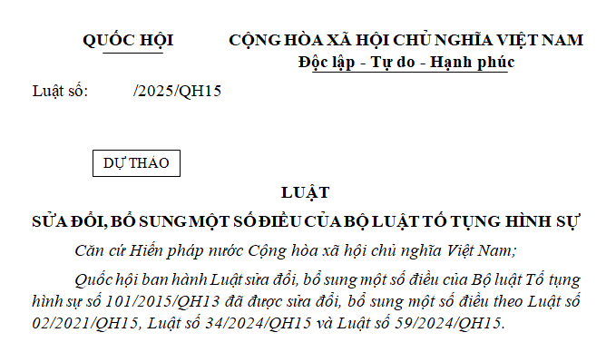 Cập nhật dự thảo Luật sửa đổi Bộ luật Tố tụng hình sự (bản trình Quốc hội)