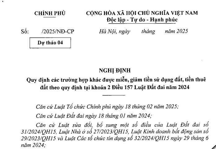 Cập nhật mới dự thảo Nghị định về các trường hợp khác được miễn giảm tiền sử dụng đất