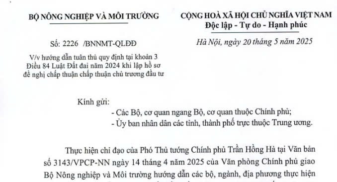 Công văn 2226/BTNMT/QLĐĐ: Hướng dẫn lập hồ sơ đề nghị chấp thuận chủ trương đầu tư