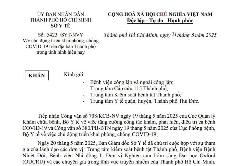 Công văn 5223/SYT-NVY: Triển khai phòng chống COVID-19 trên địa bàn TPHCM trong tình hình hiện nay