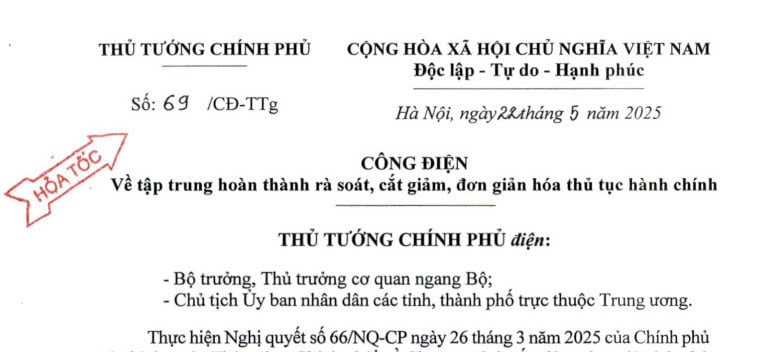 Công điện 69/CĐ-TTg: Chỉ đạo hỏa tốc về cắt giảm, đơn giản hóa thủ tục hành chính