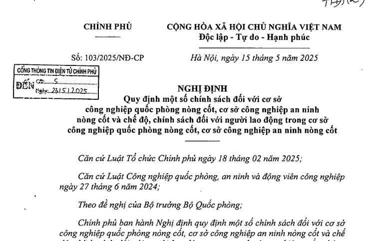 Đã có Nghị định 103 2025 chính sách đối với cơ sở công nghiệp quốc phòng nòng cốt