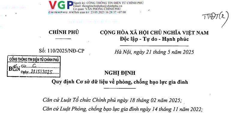 Đã có Nghị định 110/2025/NĐ-CP về cơ sở dữ liệu về phòng, chống bạo lực gia đình