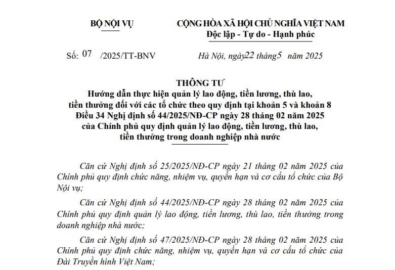 Đã có Thông tư 07/2025/TT-BNV hướng dẫn về tiền lương, tiền thưởng trong doanh nghiệp nhà nước với một số tổ chức