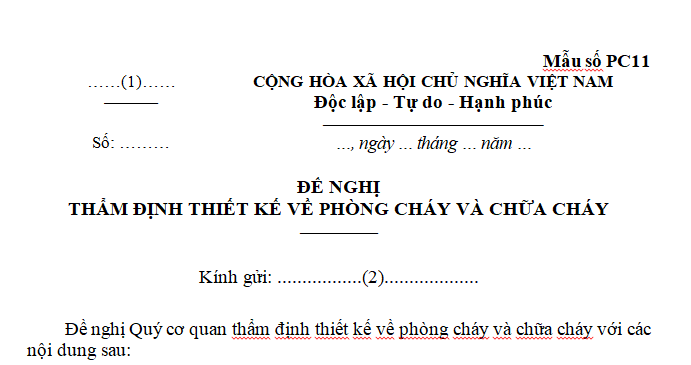 Mẫu đề nghị thẩm định thiết kế về phòng cháy chữa cháy mới nhất (theo Nghị định 105/2025)
