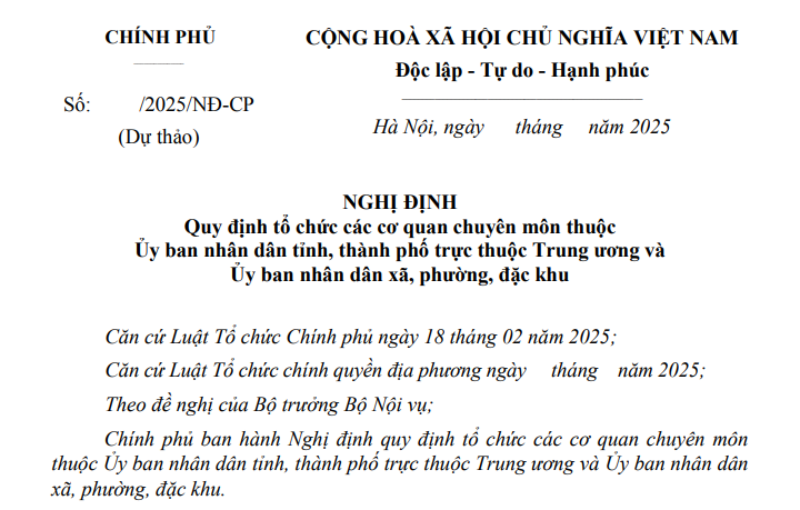 Đã có dự thảo Nghị định về tổ chức các cơ quan chuyên môn thuộc UBND cấp tỉnh, cấp xã