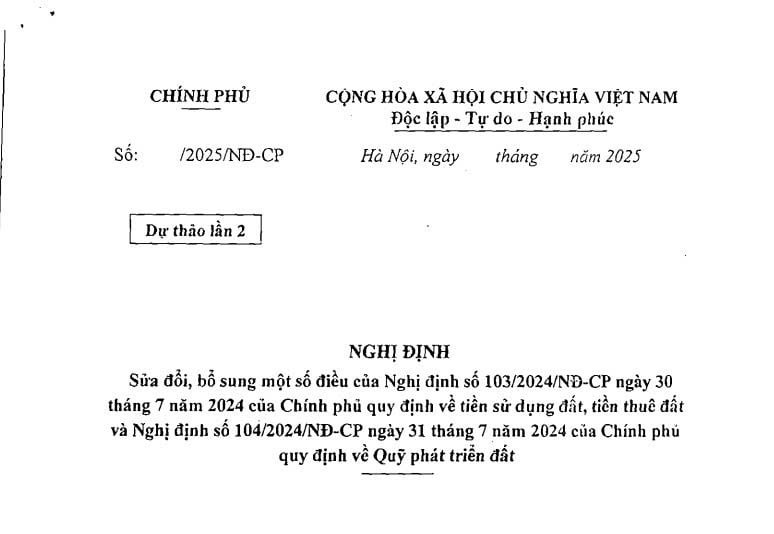 Đã có dự thảo Nghị định sửa đổi Nghị định 103/2024/NĐ-CP về tiền sử dụng đất, tiền thuê đất