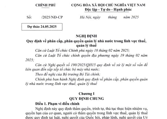 Dự thảo Nghị định về phân cấp phân quyền trong lĩnh vực thuế, quản lý thuế