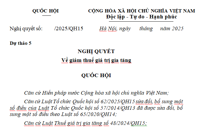 TOÀN VĂN dự thảo Nghị quyết giảm thuế GTGT đến hết năm 2026