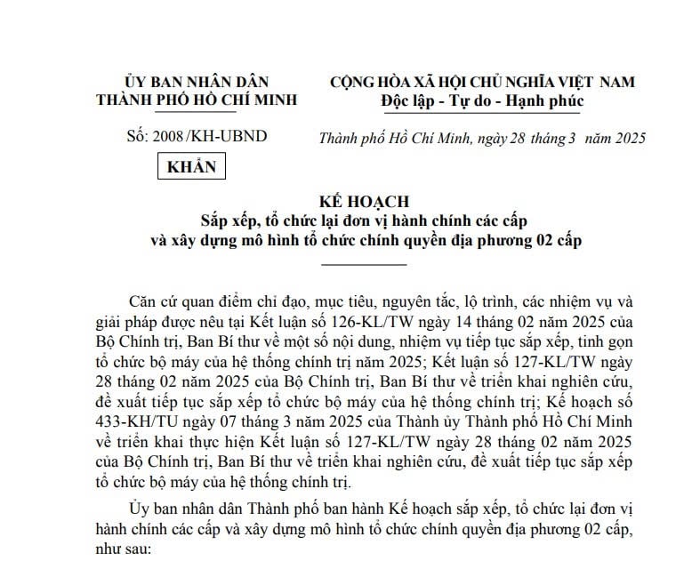 Kế hoạch 2008: Sắp xếp đơn vị hành chính các cấp và xây dựng mô hình chính quyền địa phương 02 cấp tại TPHCM 