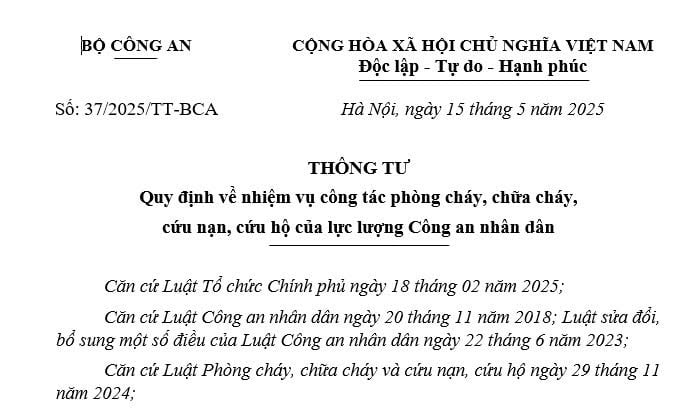 Đã có Thông tư 37/2025/TT-BCA về nhiệm vụ công tác phòng cháy chữa cháy của Công an nhân dân
