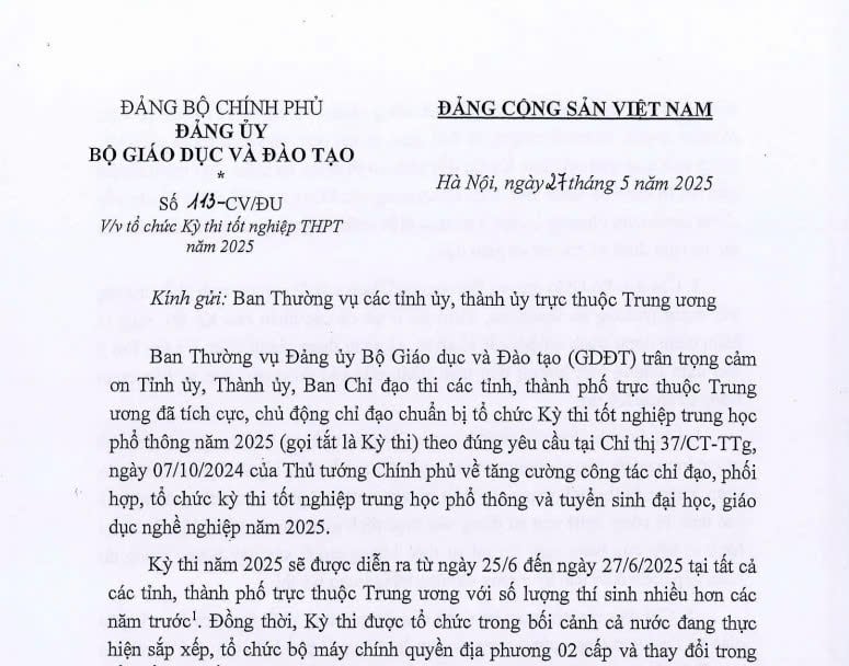 Công văn 113-CV/ĐU: Chỉ đạo mới về tổ chức Kỳ thi tốt nghiệp THPT năm 2025 