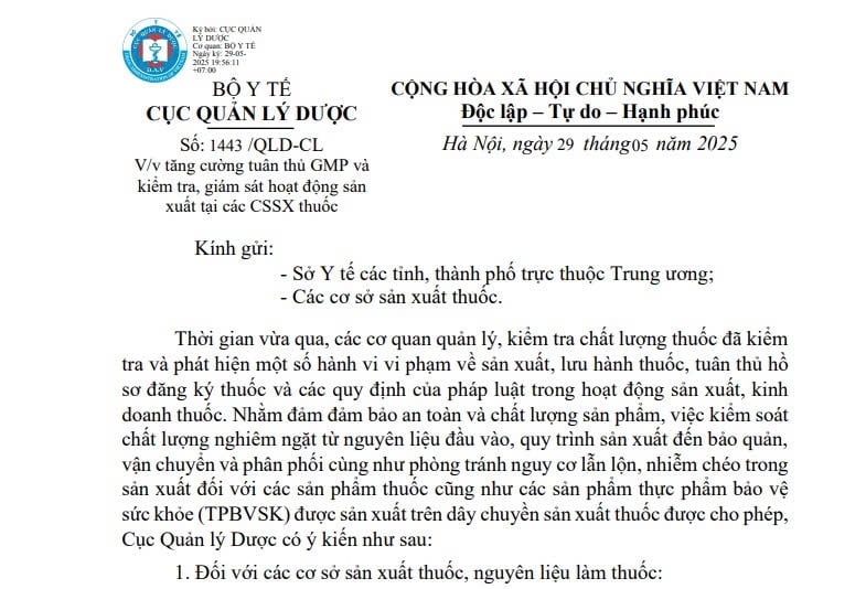 Cục Quản lý dược yêu cầu tăng cường tuân thủ GMP và kiểm tra, giám sát hoạt động sản xuất thuốc