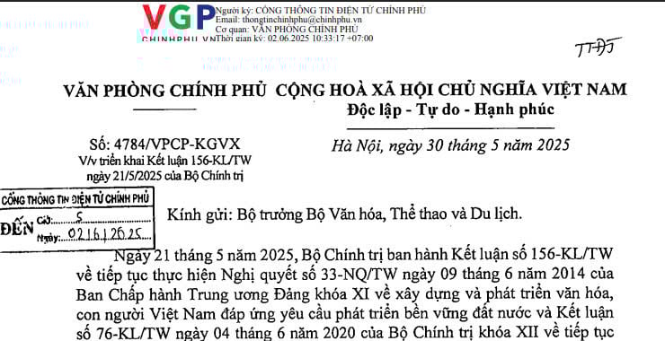 Công văn 4784: Hướng dẫn triển khai Kết luận 156-KL/TW của Bộ Chính trị