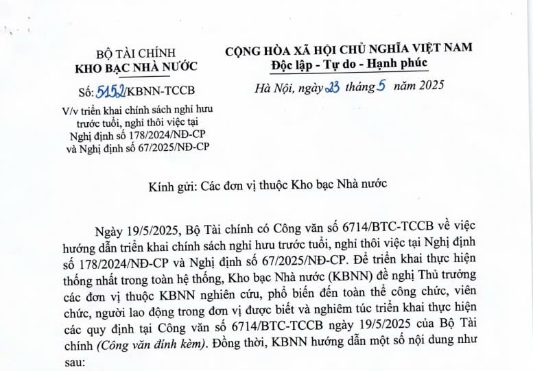 Kho bạc Nhà nước hướng dẫn chính sách nghỉ hưu trước tuổi, nghỉ thôi việc tại Nghị định 178 và Nghị định 67
