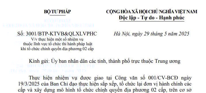 Công văn 3001: Hướng dẫn thi hành pháp luật theo mô hình chính quyền địa phương 2 cấp