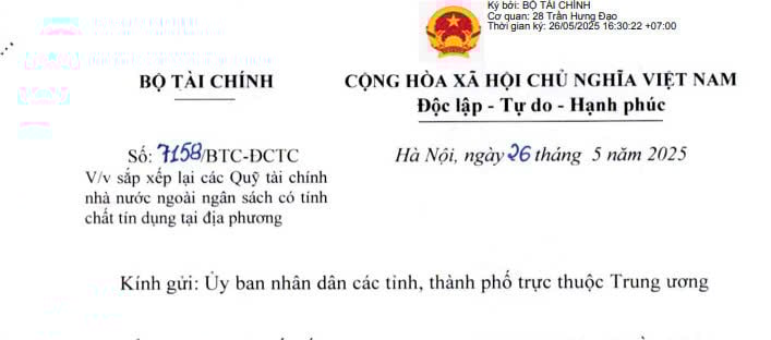 Công văn 7158: Hướng dẫn sắp xếp lại các Quỹ tài chính nhà nước ngoài ngân sách tại địa phương