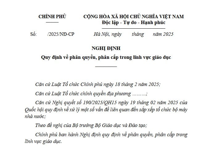 Đã có dự thảo Nghị định quy định về phân quyền, phân cấp trong lĩnh vực giáo dục