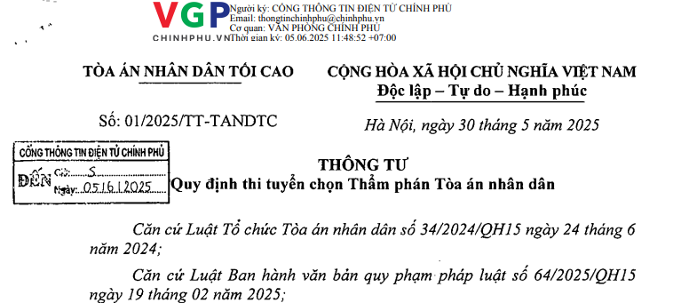 Đã có Thông tư 01/2025/TT-TANDTC về thi tuyển Thẩm phán Tòa án nhân dân