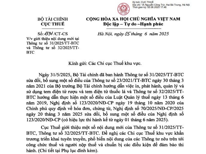 Công văn 1591/CT-CS: Hướng dẫn điểm mới tại Thông tư 32/2025/TT-BTC về hoá đơn chứng từ