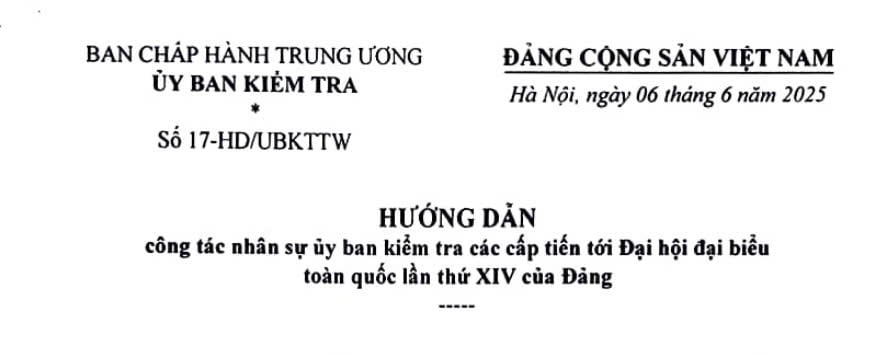 Đã có Hướng dẫn 17-HD/UBKTTW về công tác nhân sự ủy ban kiểm tra các cấp