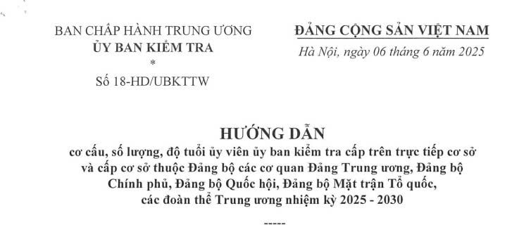 Đã có Hướng dẫn 18-HD/UBKTTW về cơ cấu số lượng độ tuổi ủy viên Ủy ban kiểm tra cấp trên trực tiếp cơ sở