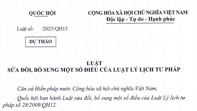 Đã có dự thảo Luật sửa đổi Luật Lý lịch tư pháp 2009