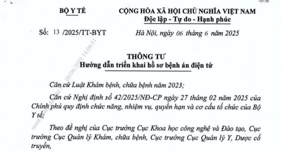 Đã có Thông tư 13/2025/TT-BYT hướng dẫn triển khai hồ sơ bệnh án điện tử