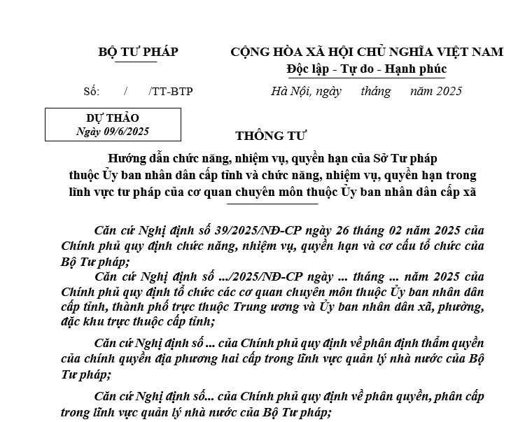 Đã có dự thảo Thông tư hướng dẫn về Sở Tư pháp thuộc Ủy ban nhân dân cấp tỉnh