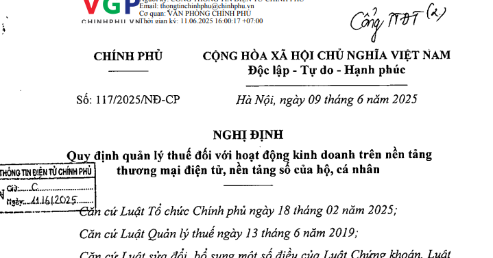 Đã có Nghị định 117/2025/NĐ-CP về quản lý thuế đối với hoạt động kinh doanh thương mại điện tử