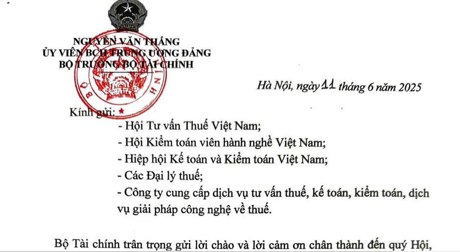Thư ngỏ kêu gọi các tổ chức hỗ trợ người nộp thuế của Bộ trưởng Bộ Tài chính