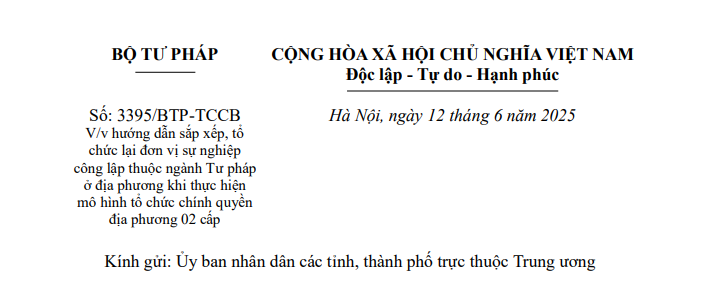 Công văn 3395: Hướng dẫn sắp xếp tổ chức lại đơn vị sự nghiệp công lập ở địa phương thuộc ngành Tư pháp