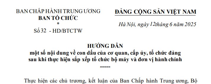Đã có Hướng dẫn 32-HD/BTCTW về con dấu của cơ quan, cấp ủy, tổ chức đảng sau sáp nhập