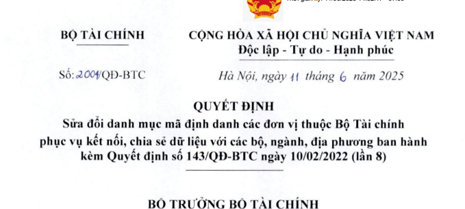 Quyết định 2004: Chính thức sửa đổi mã định danh Hải quan tại một số đơn vị từ 11/6/2025