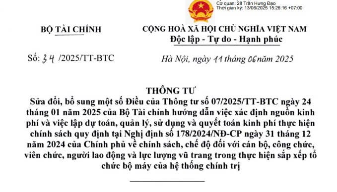 Đã có Thông tư 34/2025/TT-BTC sửa đổi nguồn kinh phí thực hiện chính sách tại Nghị định 178/2024
