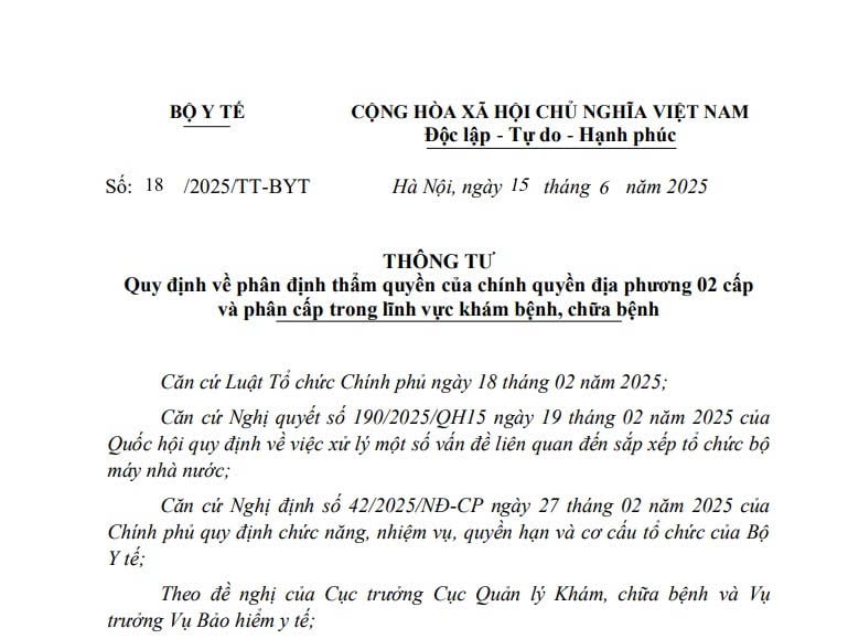 Đã có Thông tư 18/2025/TT-BYT về phân cấp trong lĩnh vực khám chữa bệnh từ 01/7/2025 
