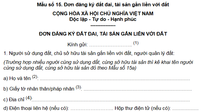 [Tải về] Mẫu đơn đăng ký đất đai, tài sản gắn liền với đất áp dụng từ 1/7/2025