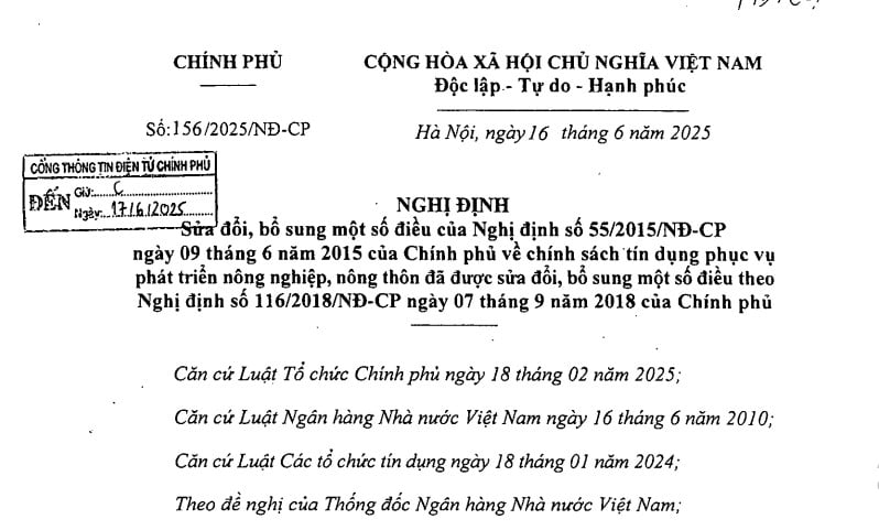 Nghị định 156 2025 về chính sách tín dụng phục vụ phát triển nông nghiệp và nông thôn