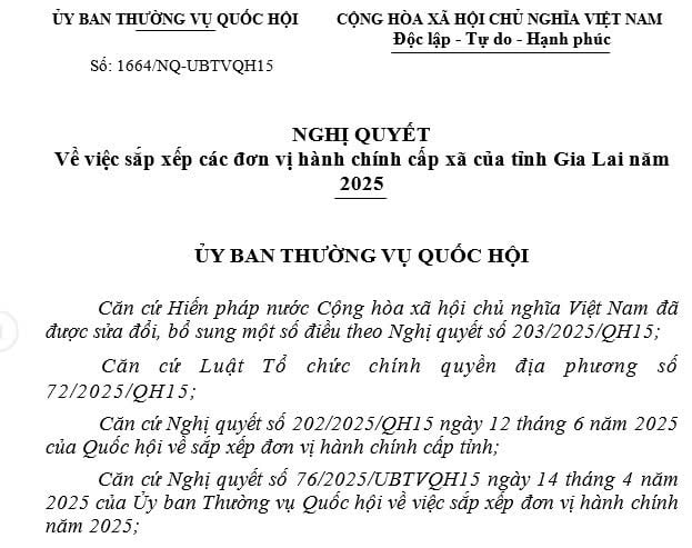 Nghị quyết sắp xếp đơn vị hành chính cấp xã mới tỉnh Gia Lai