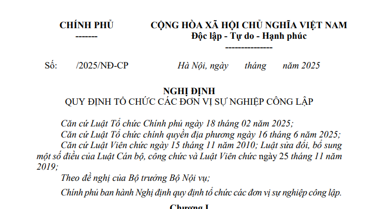 Đã có Đã có dự thảo Nghị định về tổ chức đơn vị sự nghiệp công lập (thay thế Nghị định 120/2020/NĐ-CP)